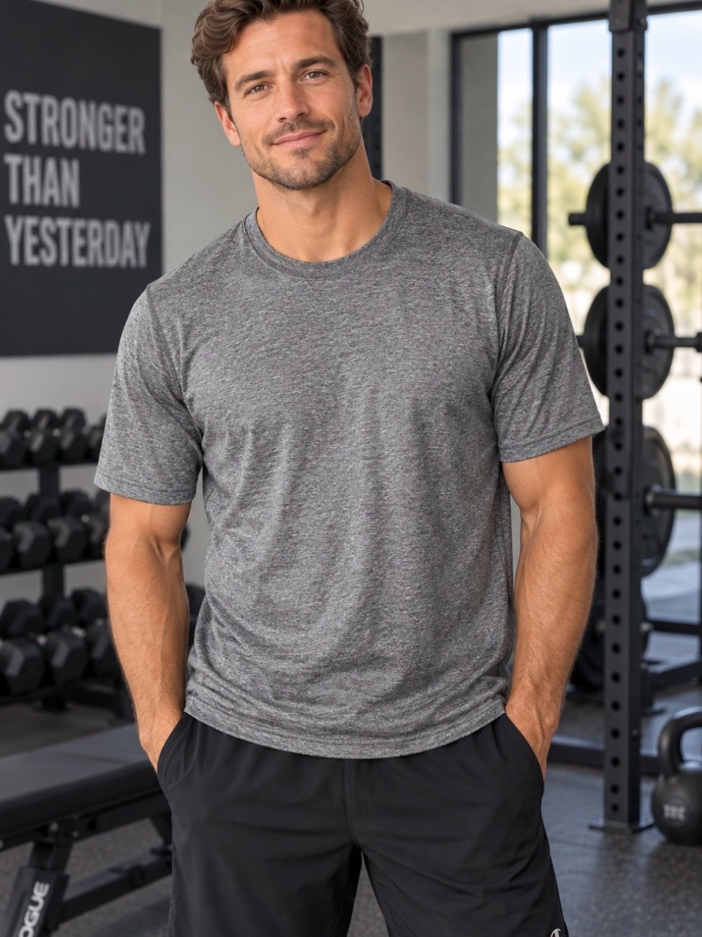 Champion Men’s Medium Grey Heather Athletic Performance T-Shirt Workout Tee